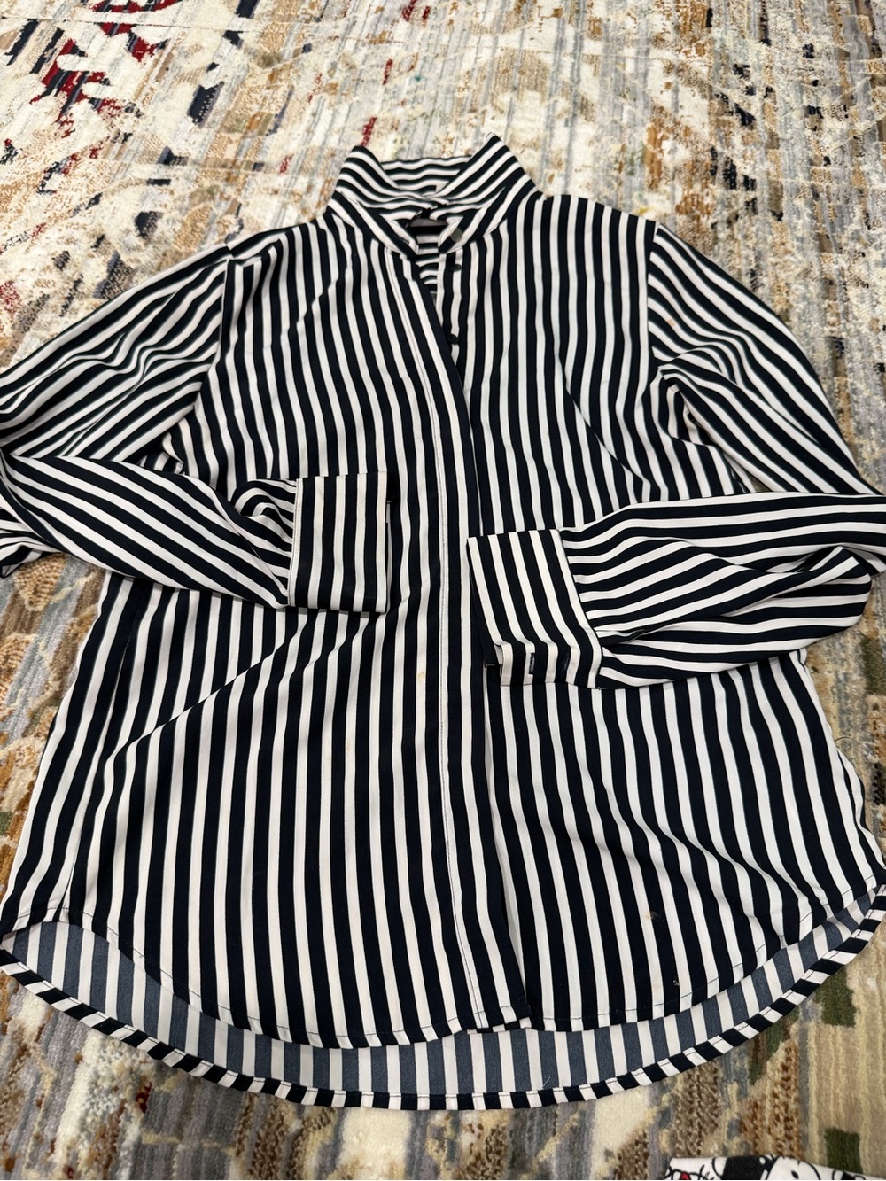 Black and White Vertical Stripe Button-Up Shirt